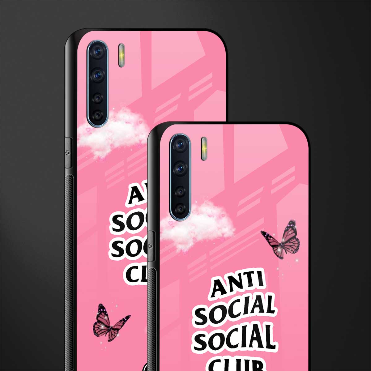 anti social social club pink edition glass case for oppo f15 image-2
