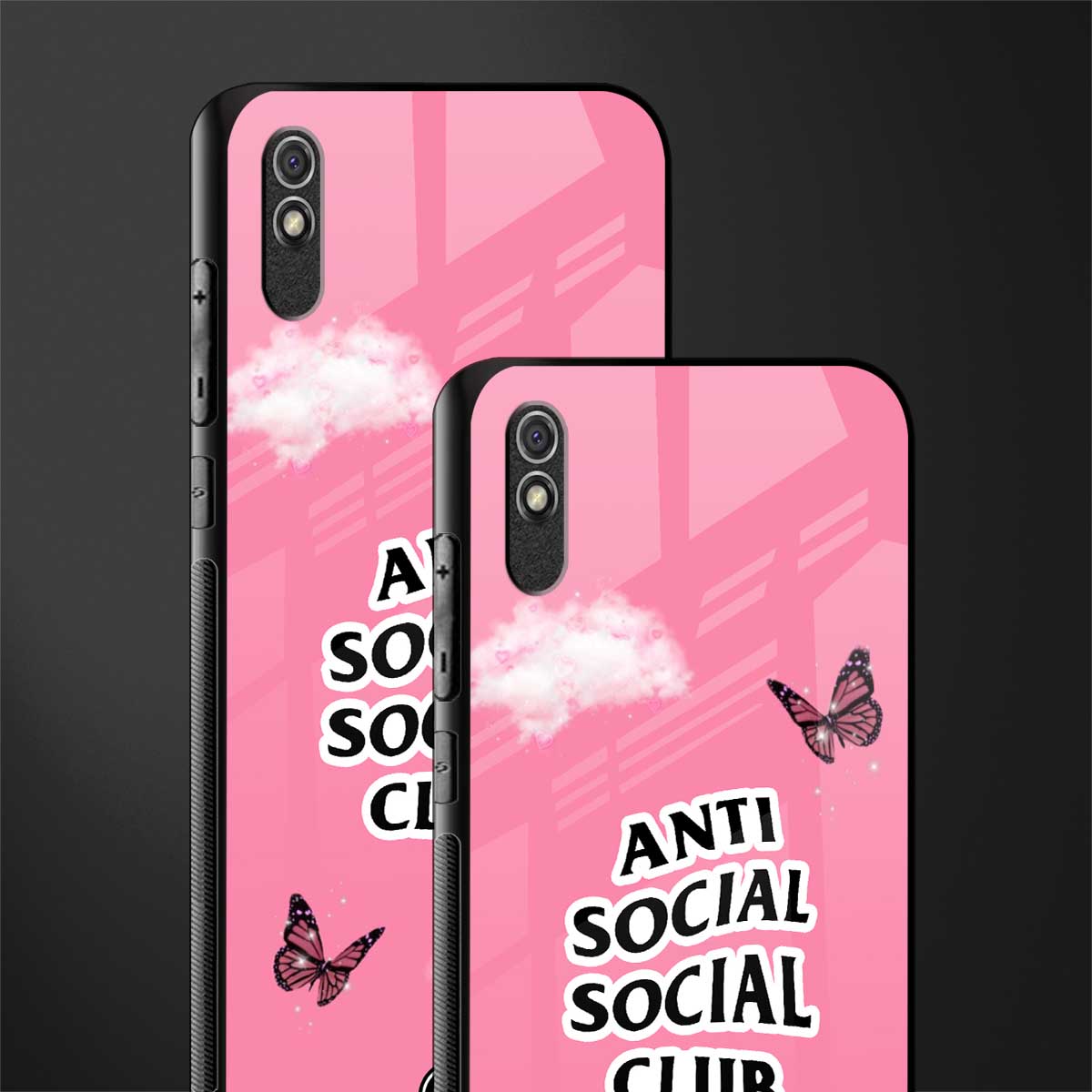 anti social social club pink edition glass case for redmi 9a image-2