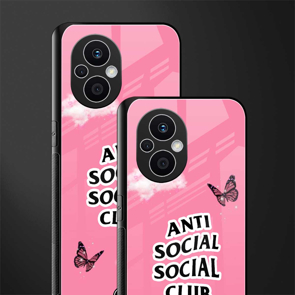 anti social social club pink edition back phone cover | glass case for oppo f21 pro 5g