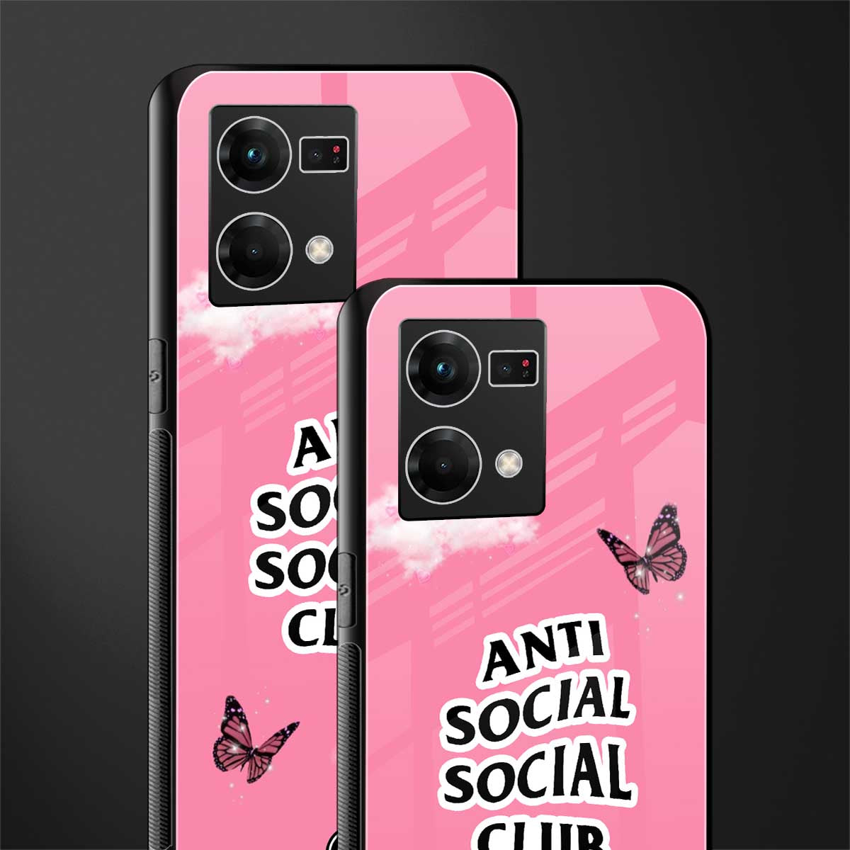 anti social social club pink edition back phone cover | glass case for oppo f21 pro 4g