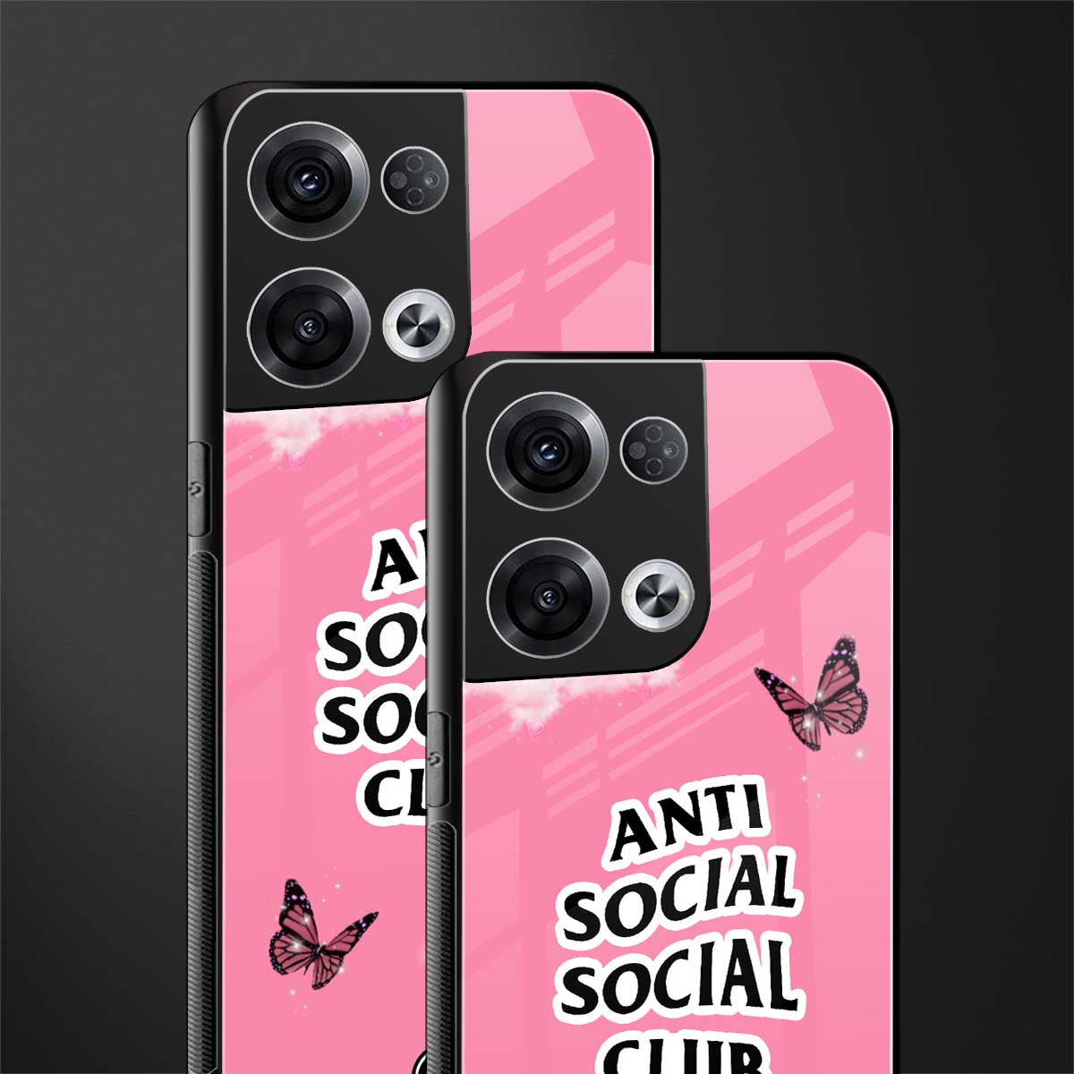 anti social social club pink edition back phone cover | glass case for oppo reno 8 pro