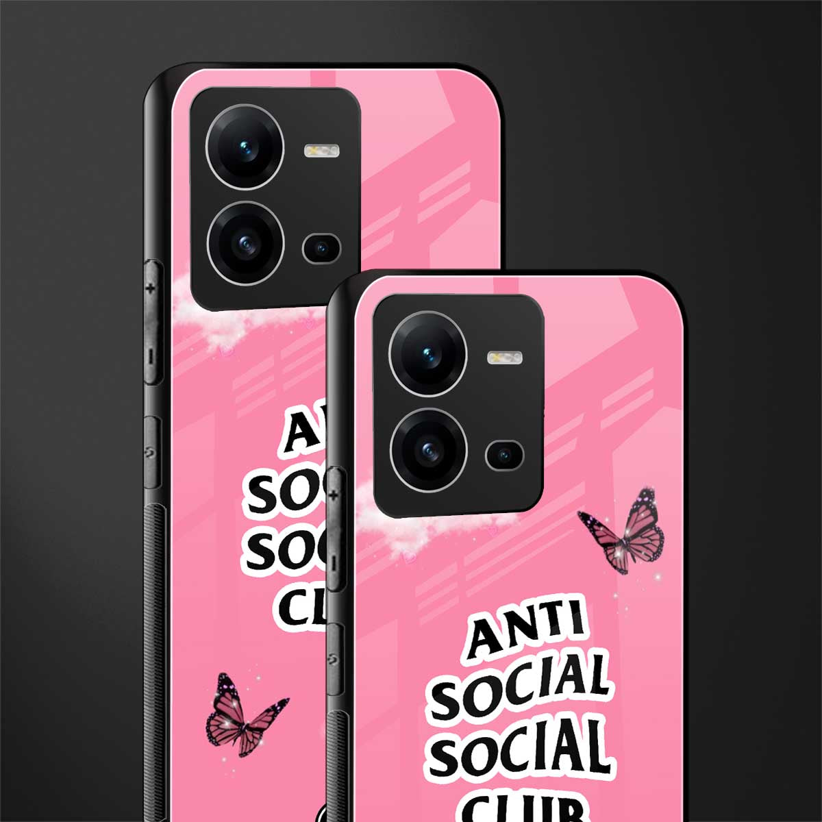anti social social club pink edition back phone cover | glass case for vivo v25-5g
