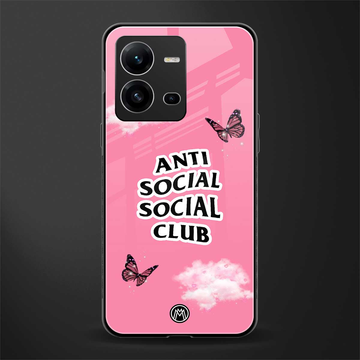 anti social social club pink edition back phone cover | glass case for vivo v25-5g