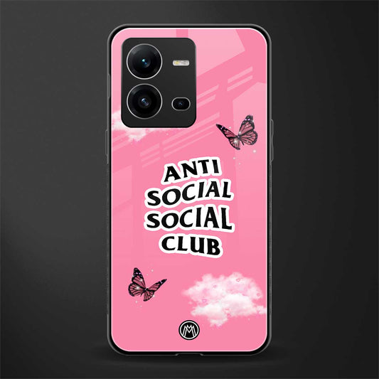 anti social social club pink edition back phone cover | glass case for vivo v25-5g