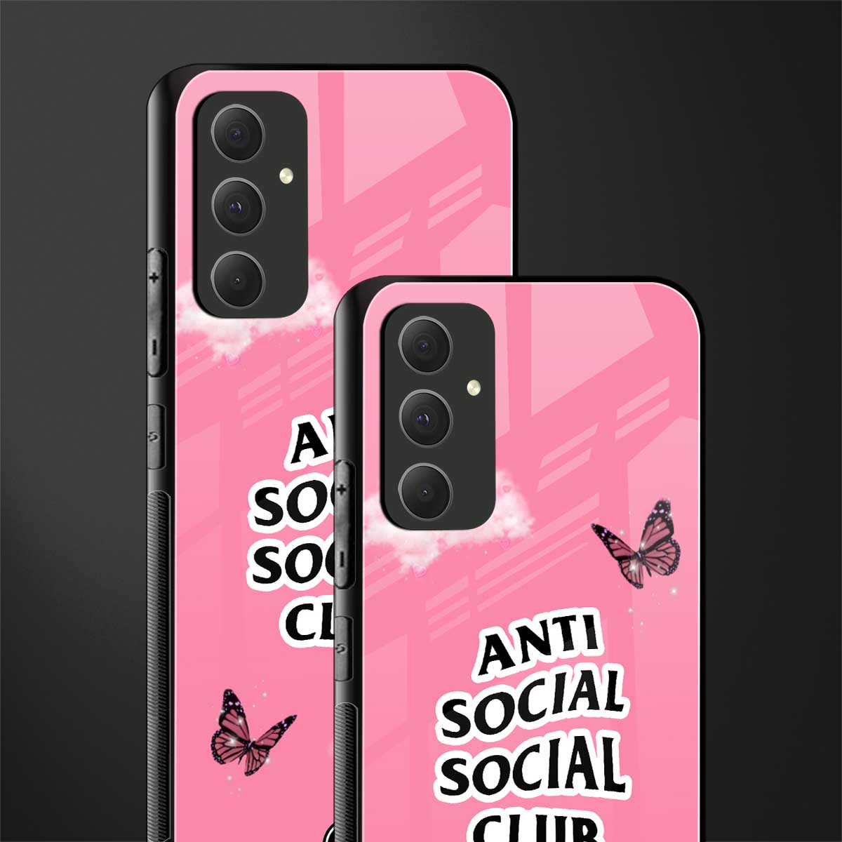 anti social social club pink edition back phone cover | glass case for samsung galaxy a54 5g