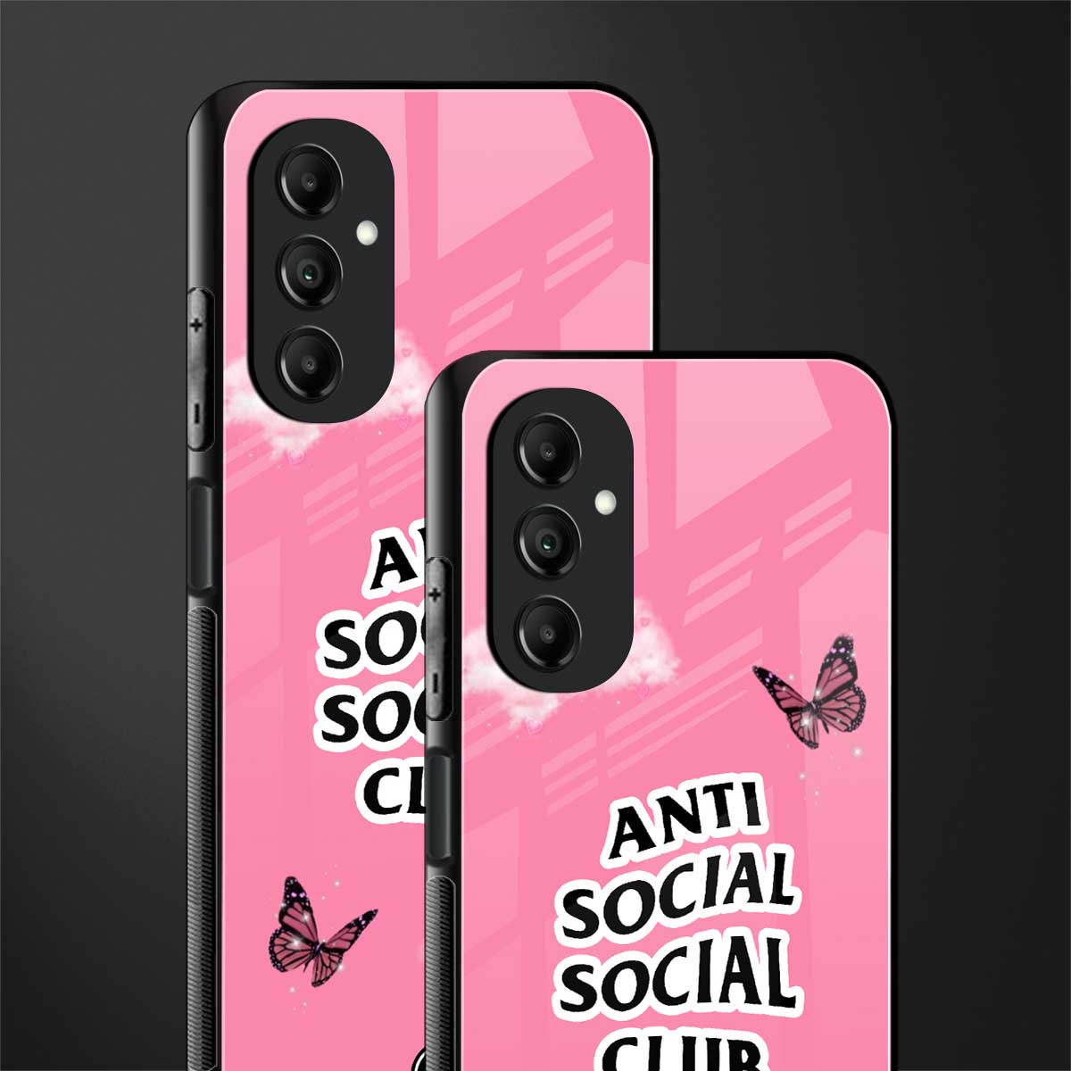 anti social social club pink edition back phone cover | glass case for samsung galaxy a14 5g
