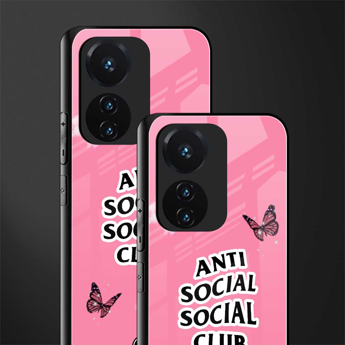 anti social social club pink edition back phone cover | glass case for vivo t1 44w 4g