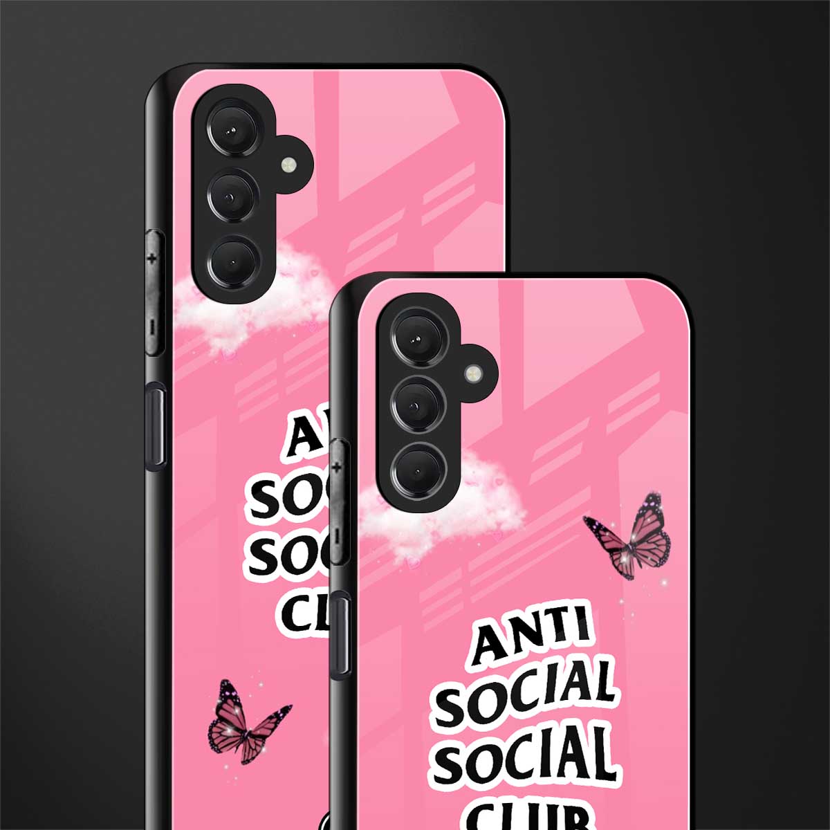 anti social social club pink edition back phone cover | glass case for samsun galaxy a24 4g