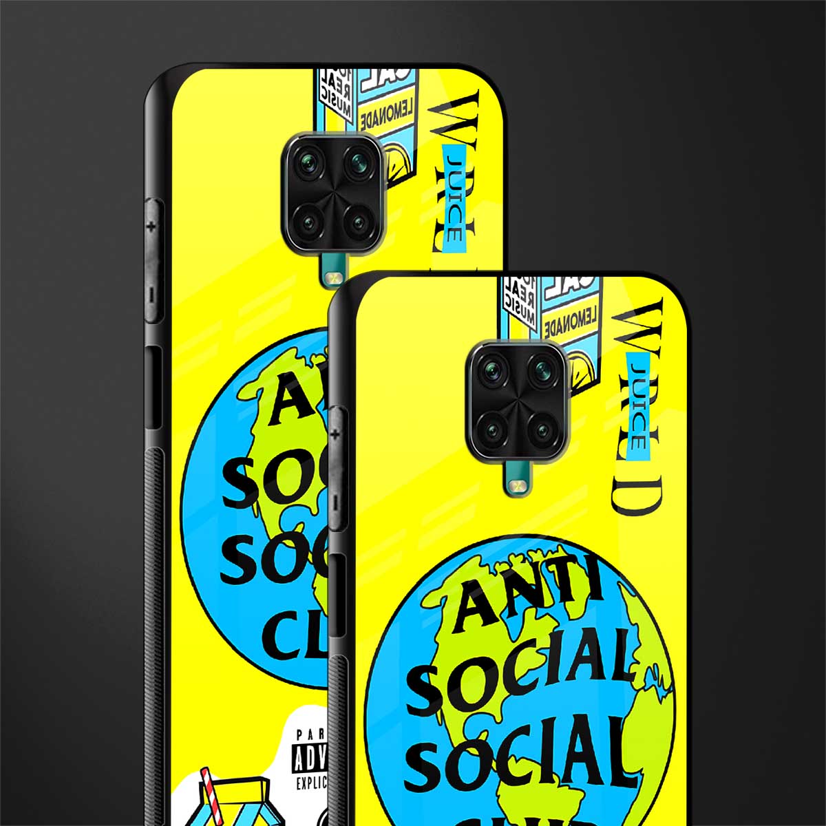 anti social social club x juice wrld glass case for redmi note 9 pro max image-2