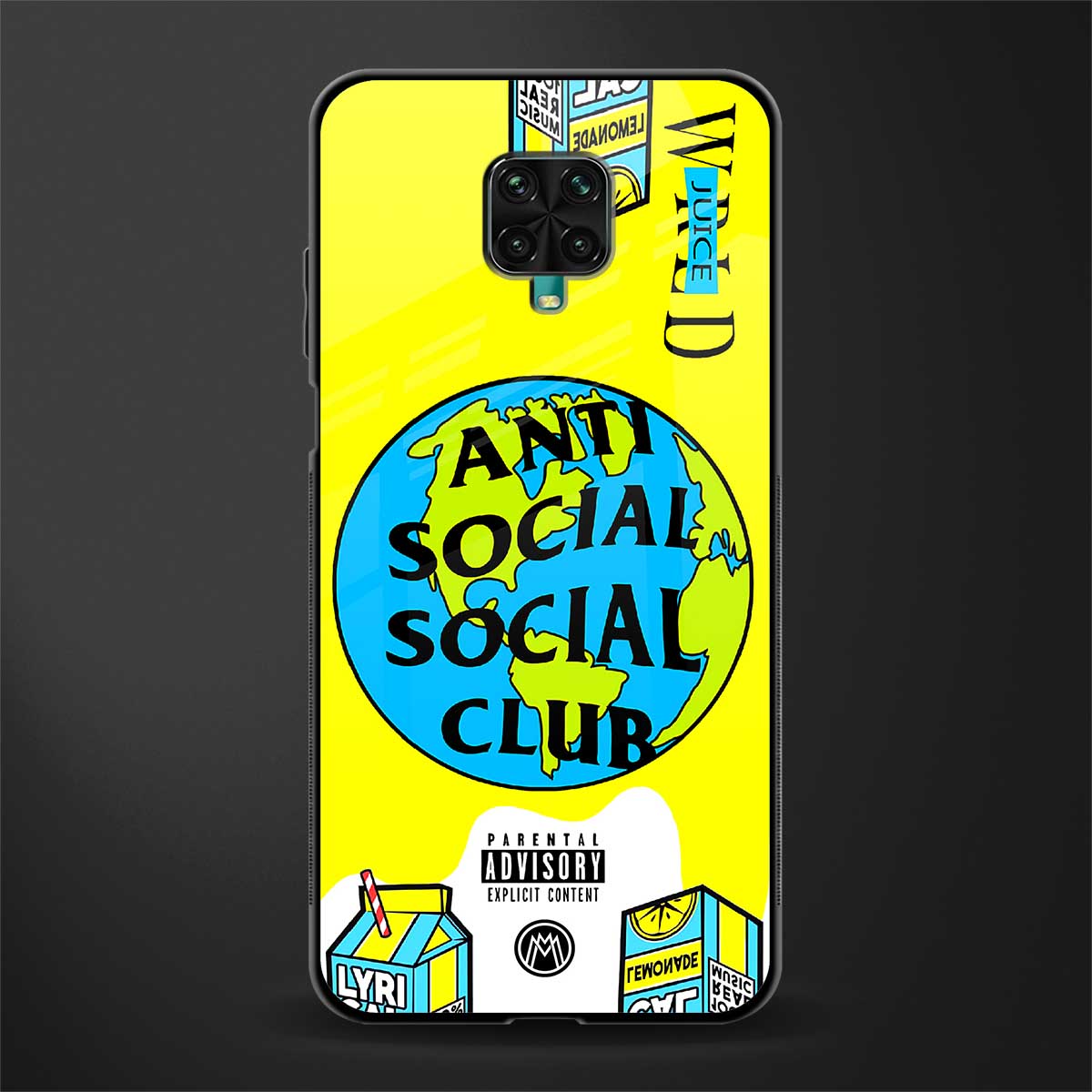 anti social social club x juice wrld glass case for redmi note 9 pro max image