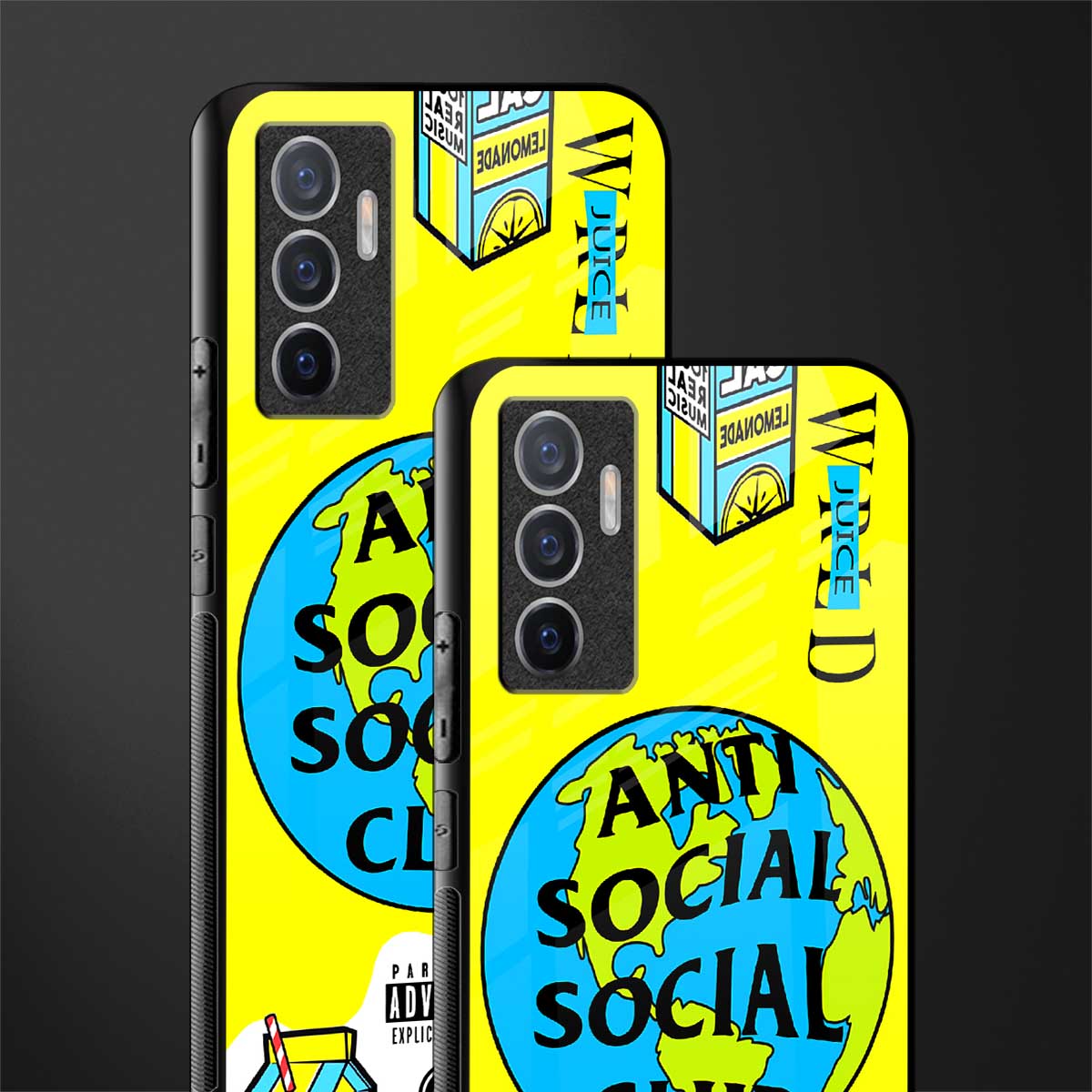 anti social social club x juice wrld glass case for vivo v23e image-2