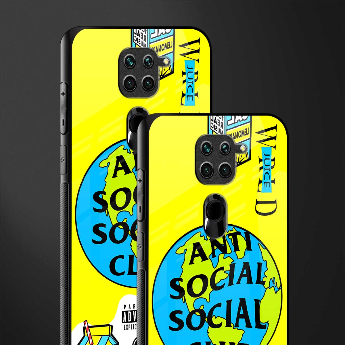 anti social social club x juice wrld glass case for redmi note 9 image-2