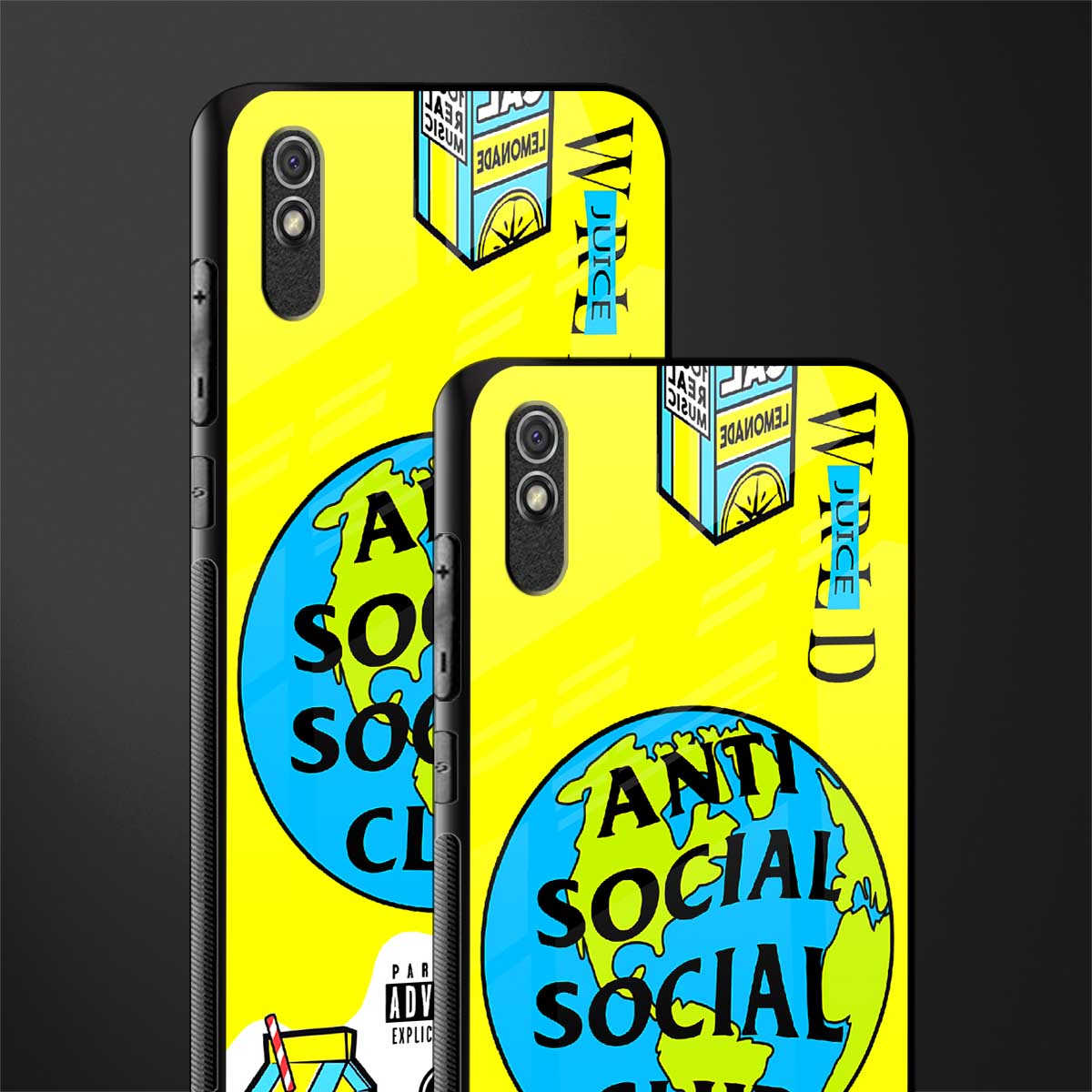 anti social social club x juice wrld glass case for redmi 9a image-2