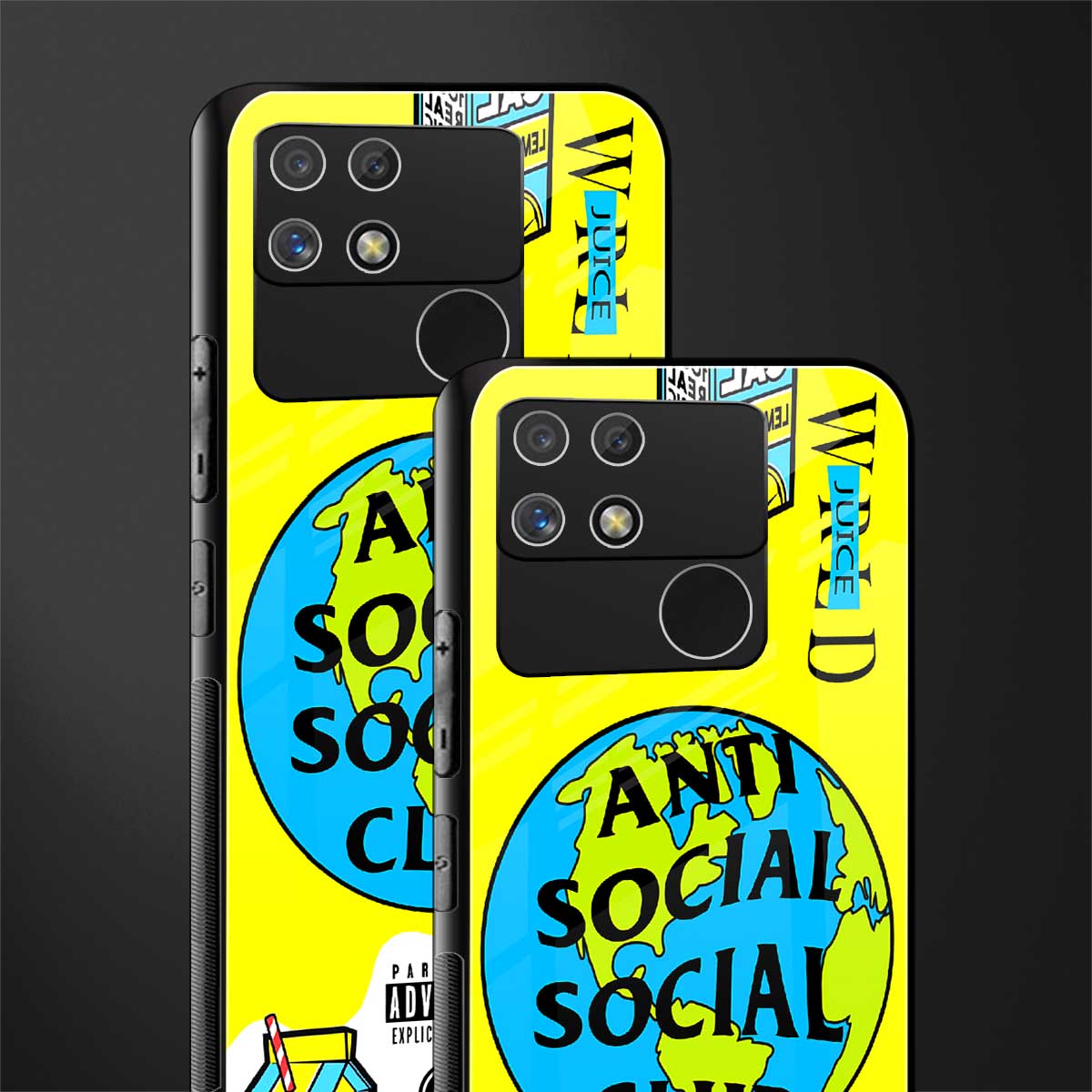 anti social social club x juice wrld back phone cover | glass case for realme narzo 50a
