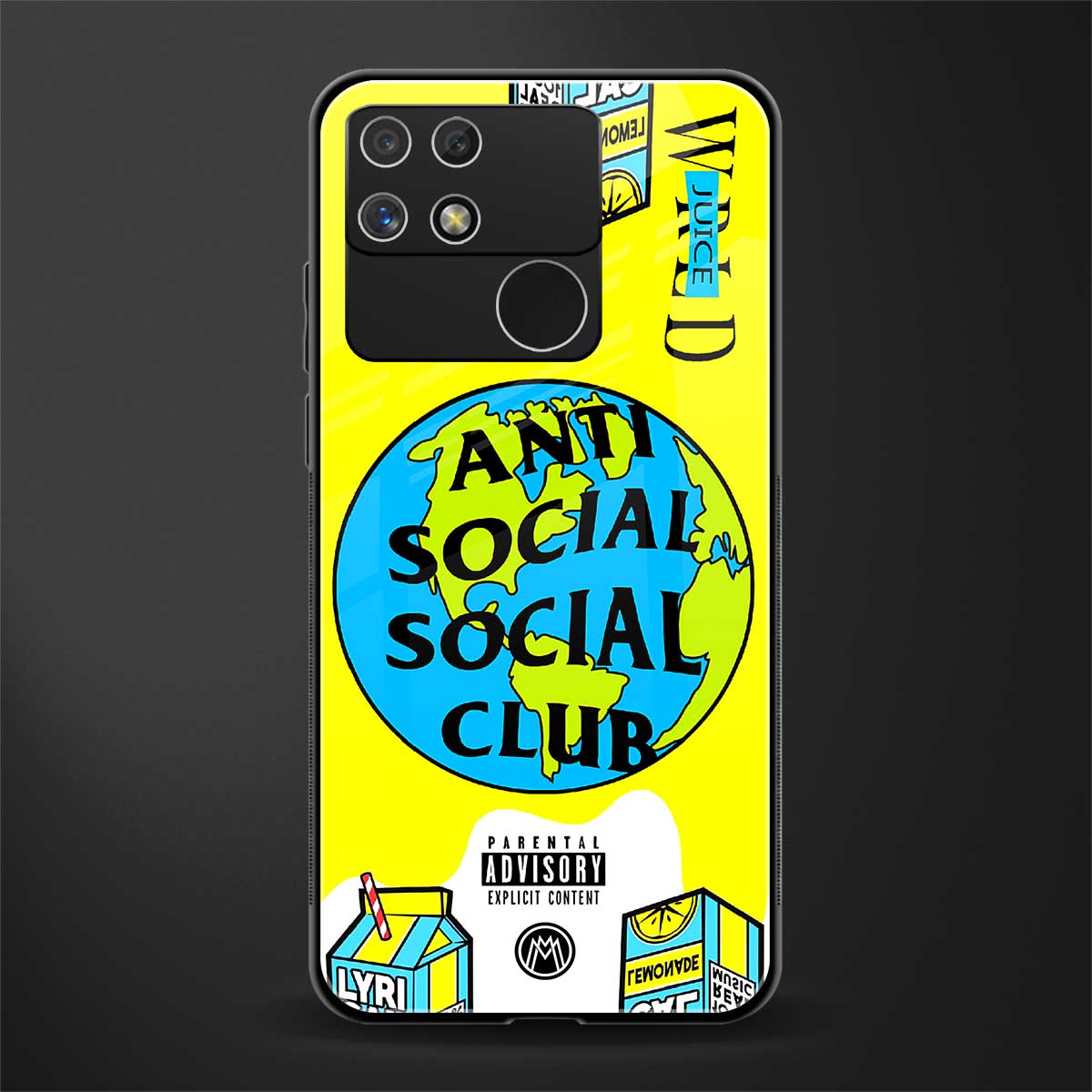 anti social social club x juice wrld back phone cover | glass case for realme narzo 50a