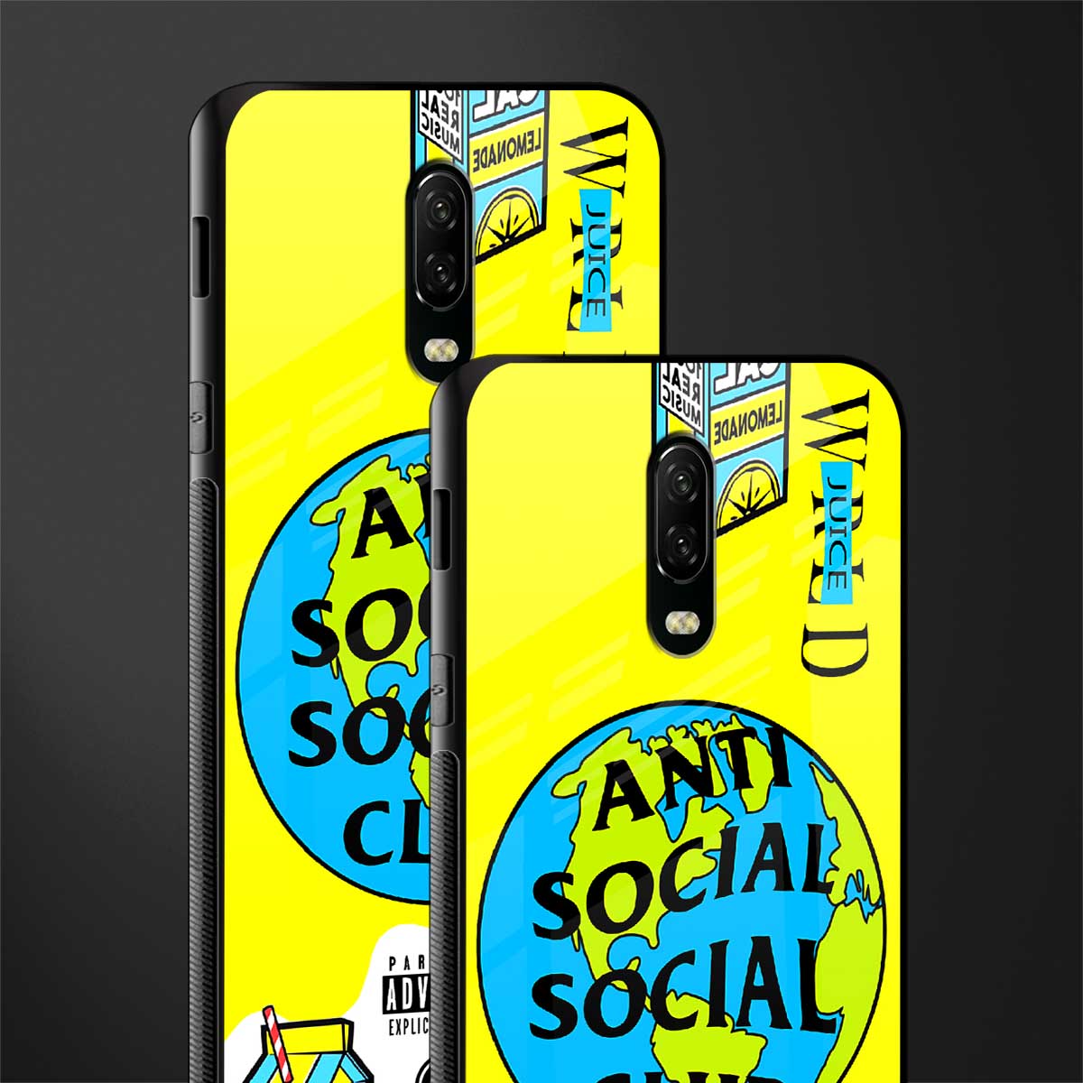 anti social social club x juice wrld glass case for oneplus 6t image-2