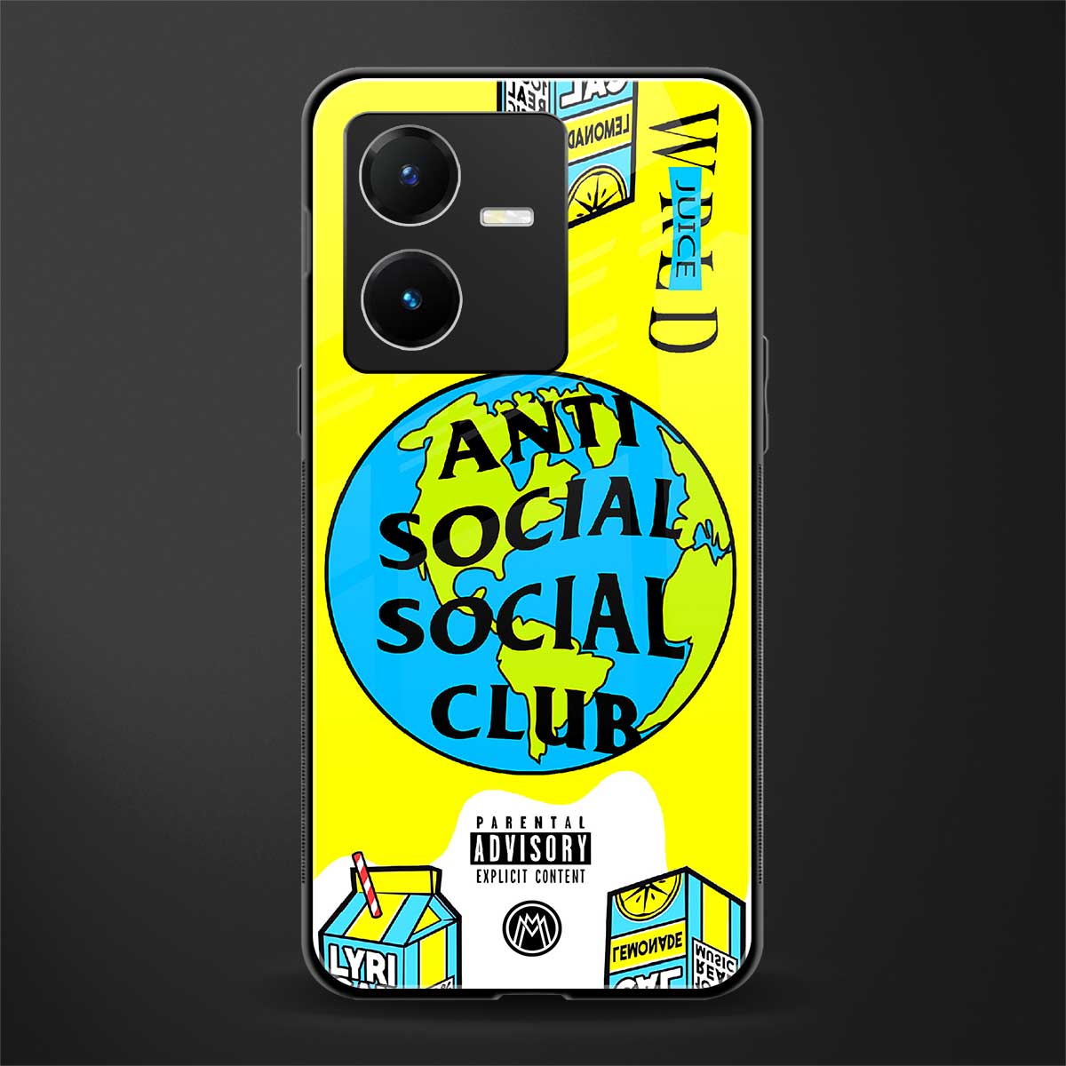 anti social social club x juice wrld back phone cover | glass case for vivo y22