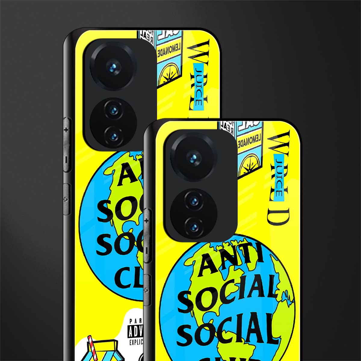 anti social social club x juice wrld back phone cover | glass case for vivo t1 44w 4g