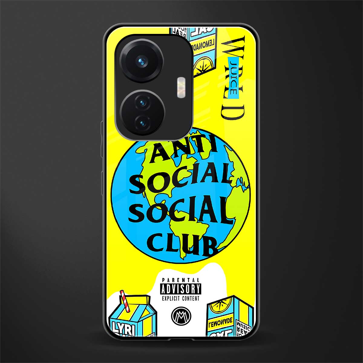anti social social club x juice wrld back phone cover | glass case for vivo t1 44w 4g