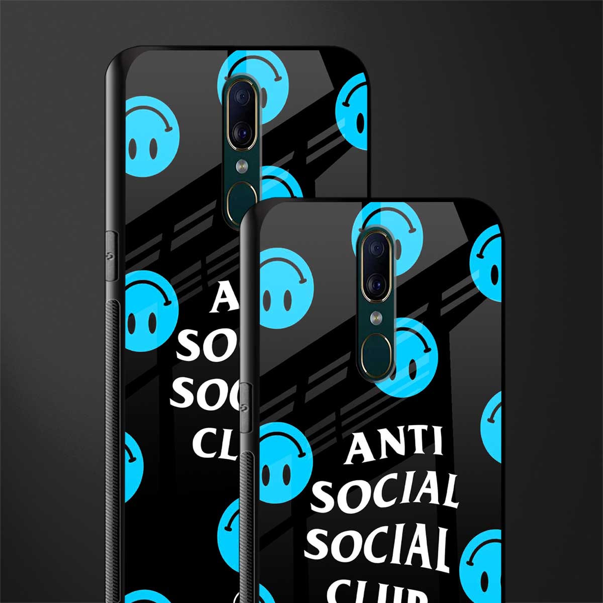 anti social social club x smileys glass case for oppo a9 image-2