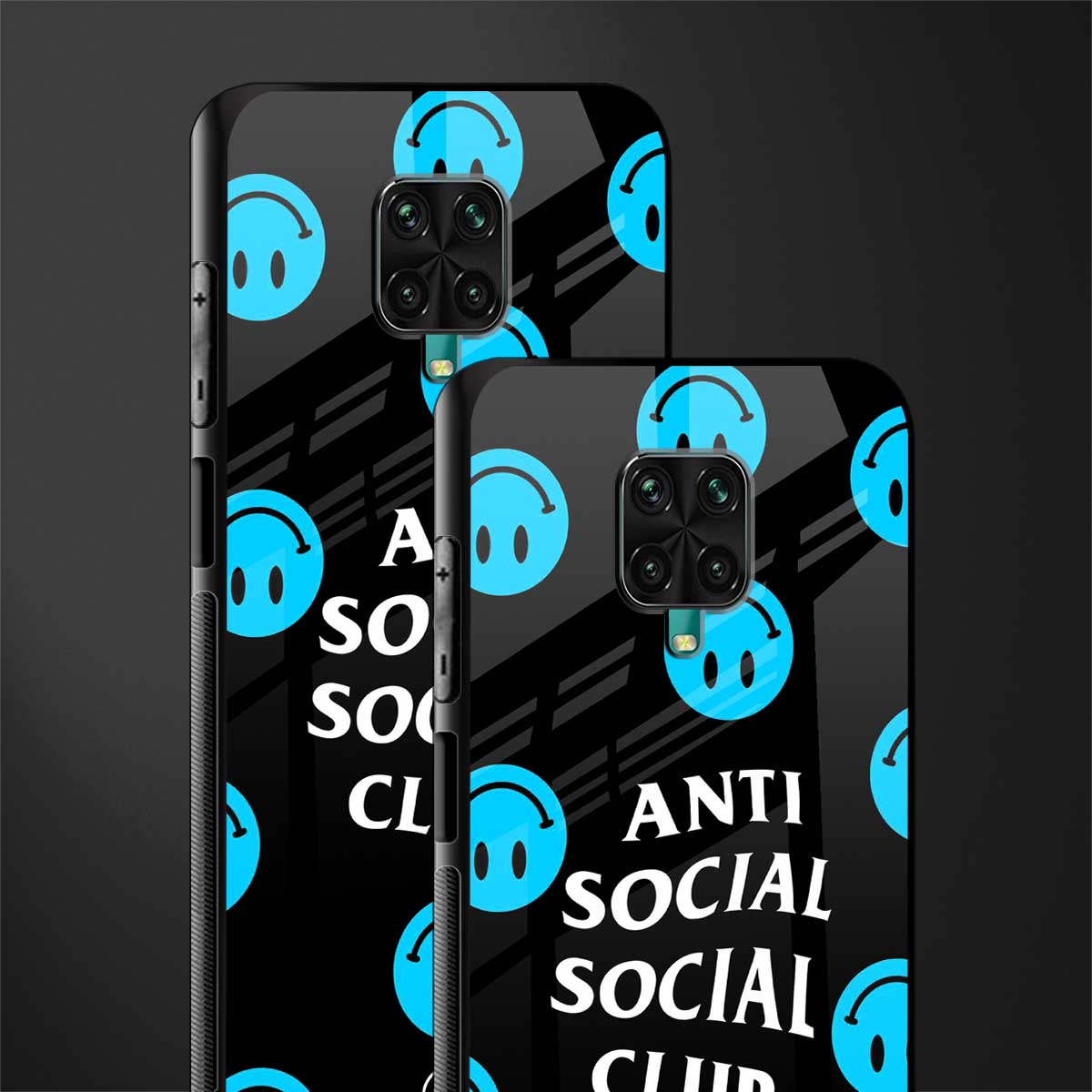 anti social social club x smileys glass case for redmi note 9 pro max image-2