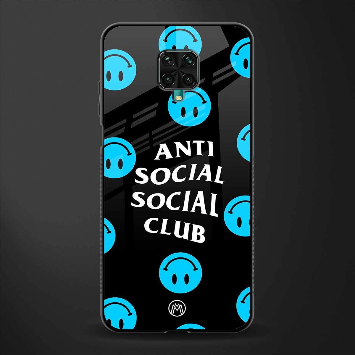 anti social social club x smileys glass case for redmi note 9 pro max image