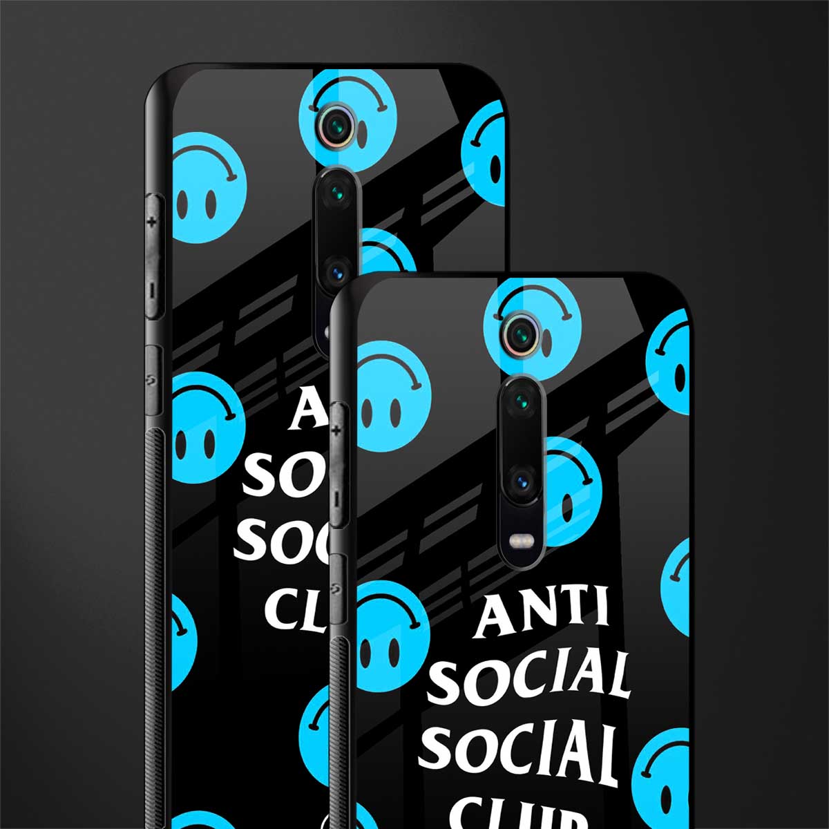 anti social social club x smileys glass case for redmi k20 image-2