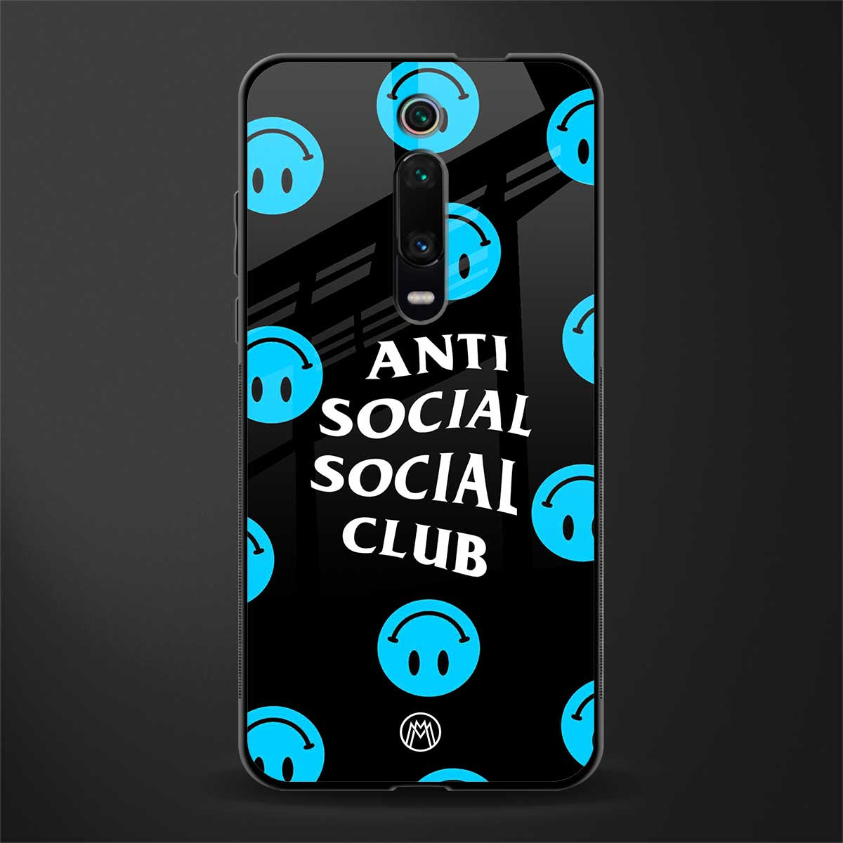 anti social social club x smileys glass case for redmi k20 image