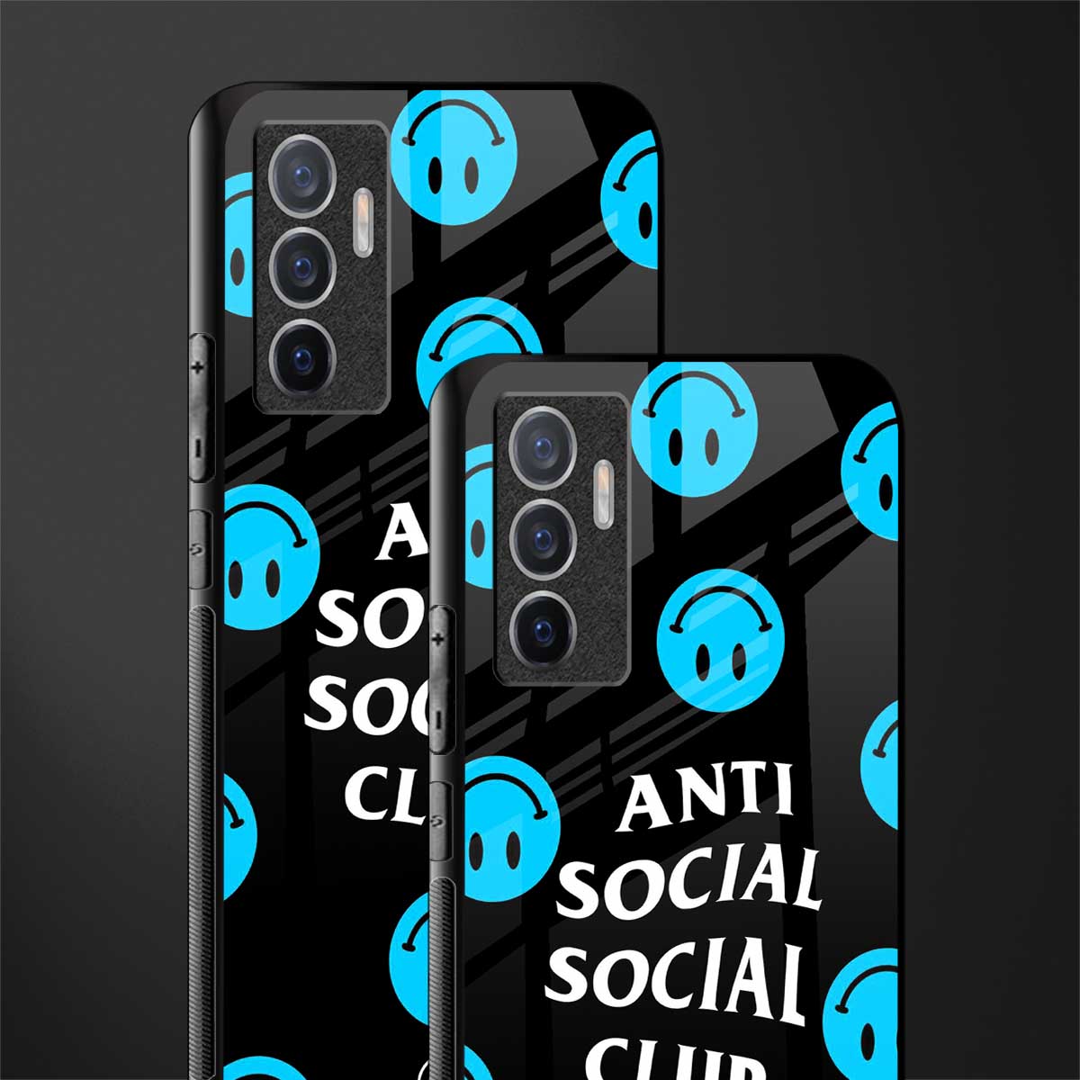 anti social social club x smileys glass case for vivo v23e image-2