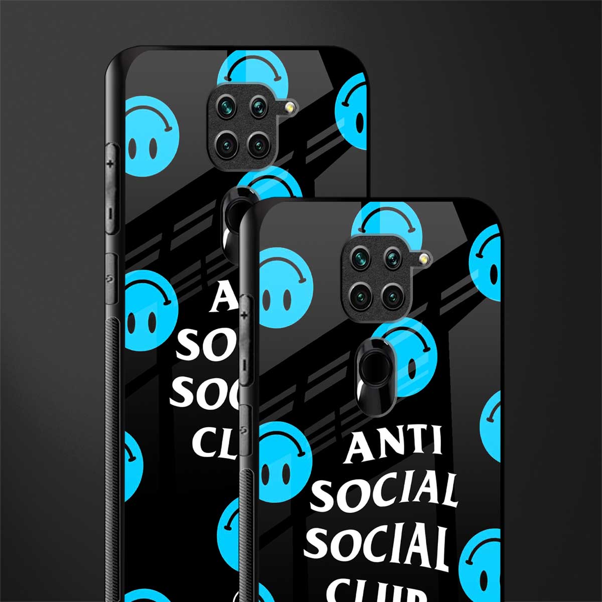 anti social social club x smileys glass case for redmi note 9 image-2