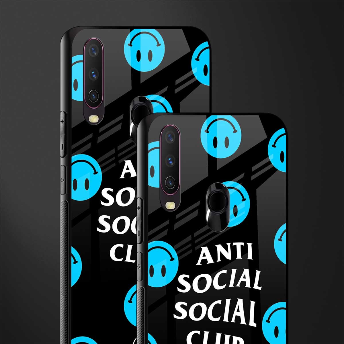 anti social social club x smileys glass case for vivo y12 image-2