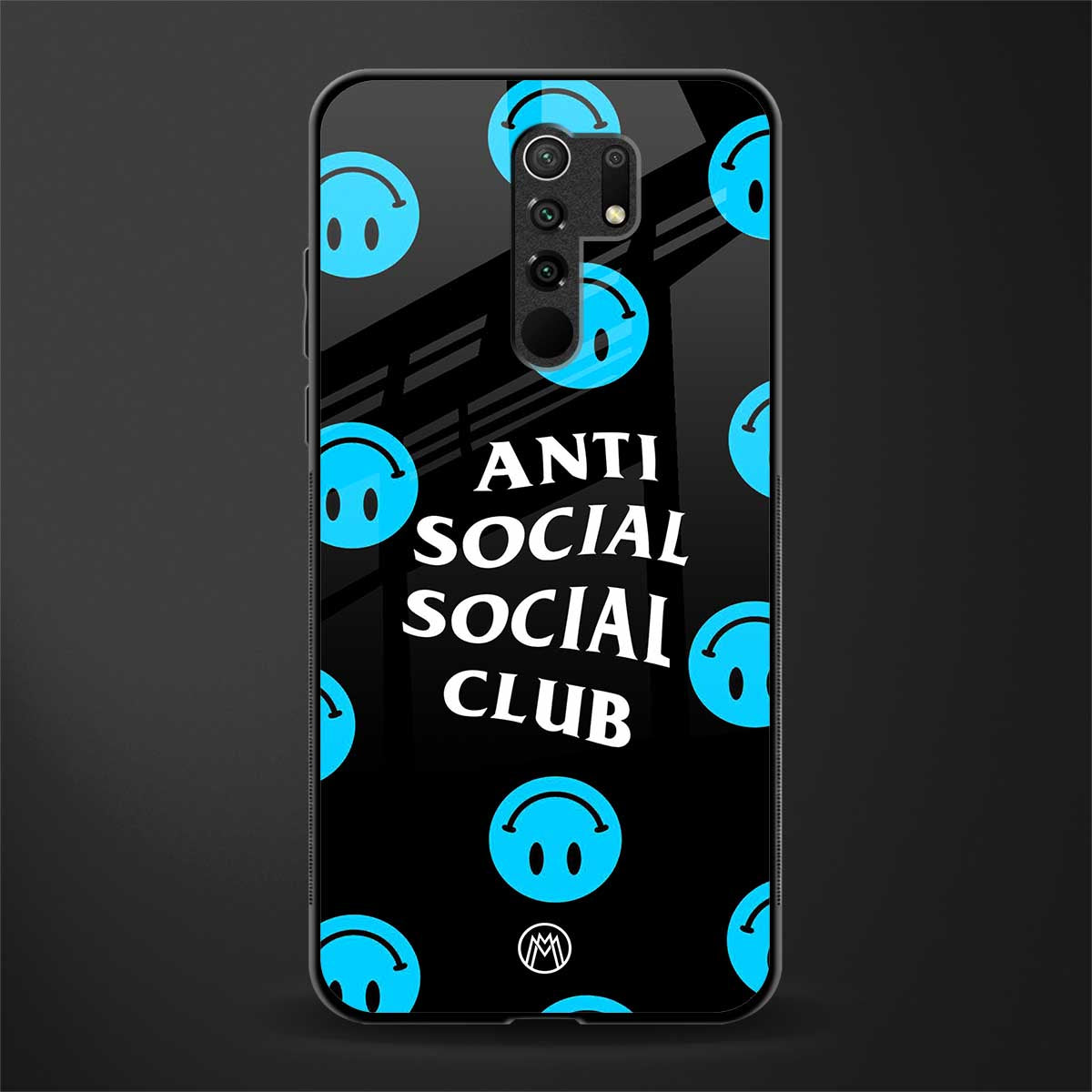 anti social social club x smileys glass case for poco m2 reloaded image