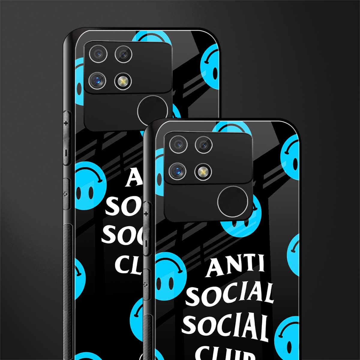anti social social club x smileys back phone cover | glass case for realme narzo 50a