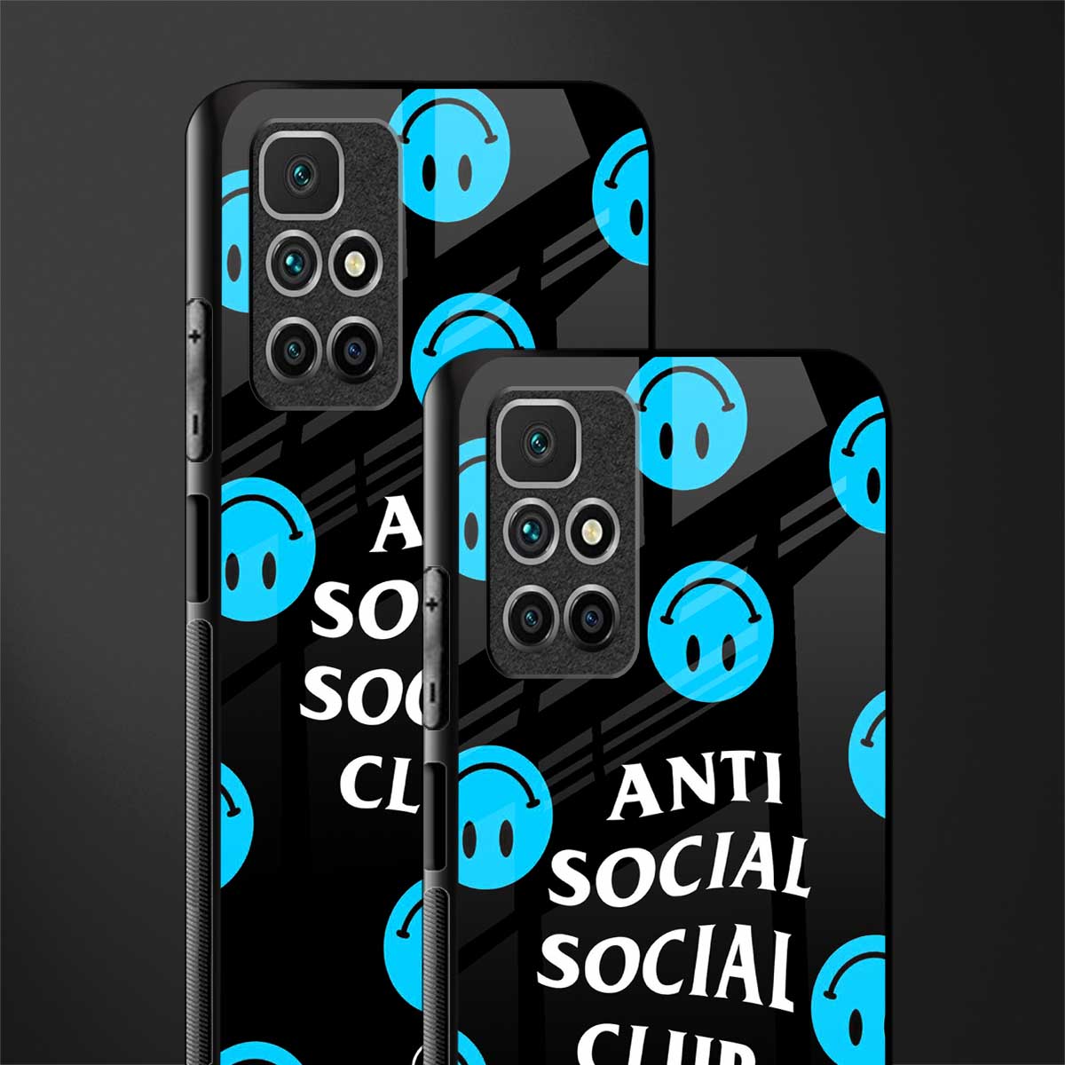 anti social social club x smileys glass case for redmi 10 prime image-2