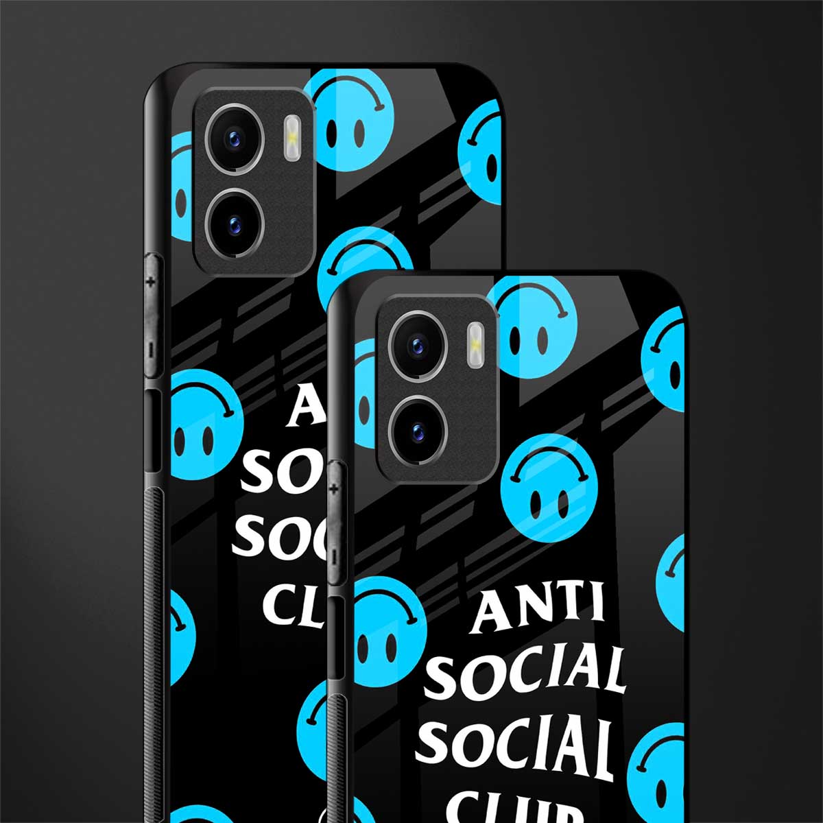 anti social social club x smileys glass case for vivo y15s image-2