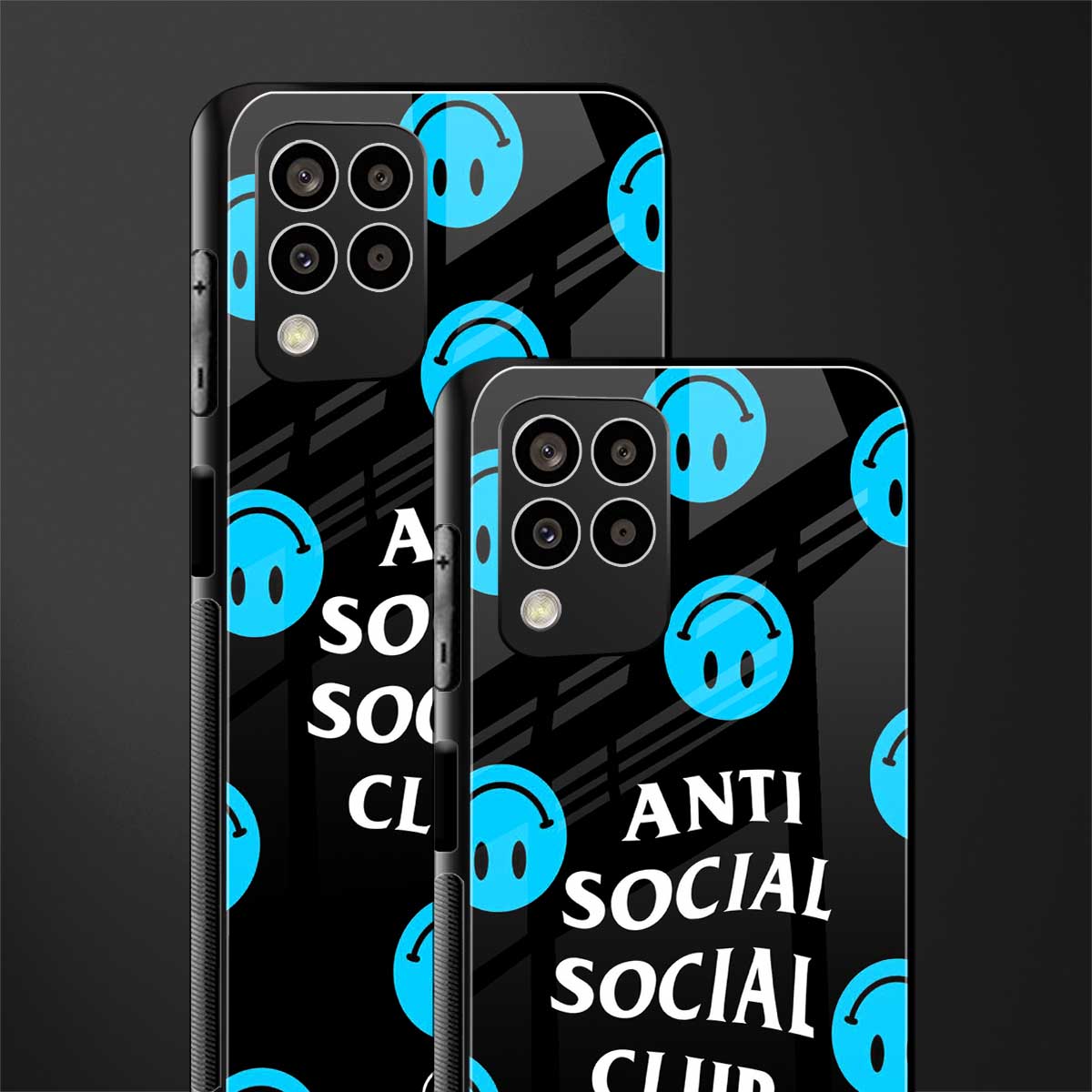anti social social club x smileys back phone cover | glass case for samsung galaxy m33 5g