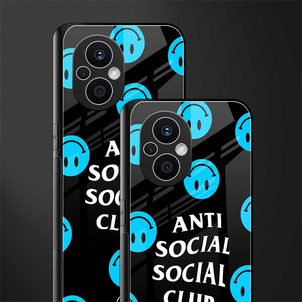 anti social social club x smileys back phone cover | glass case for oppo f21 pro 5g