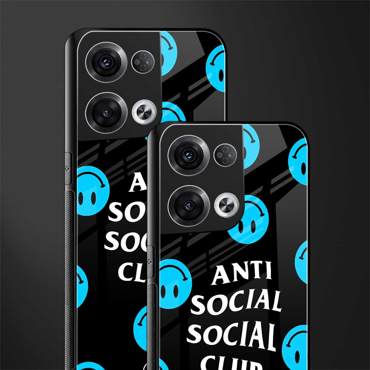 anti social social club x smileys back phone cover | glass case for oppo reno 8 pro