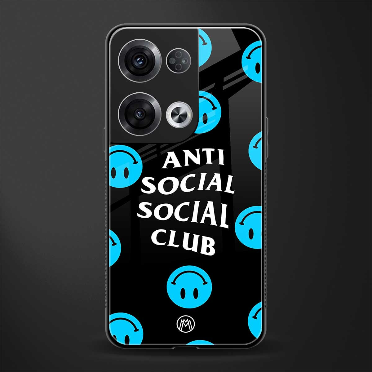 anti social social club x smileys back phone cover | glass case for oppo reno 8 pro