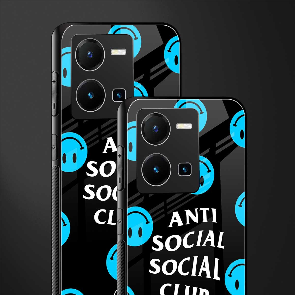 anti social social club x smileys back phone cover | glass case for vivo y35 4g