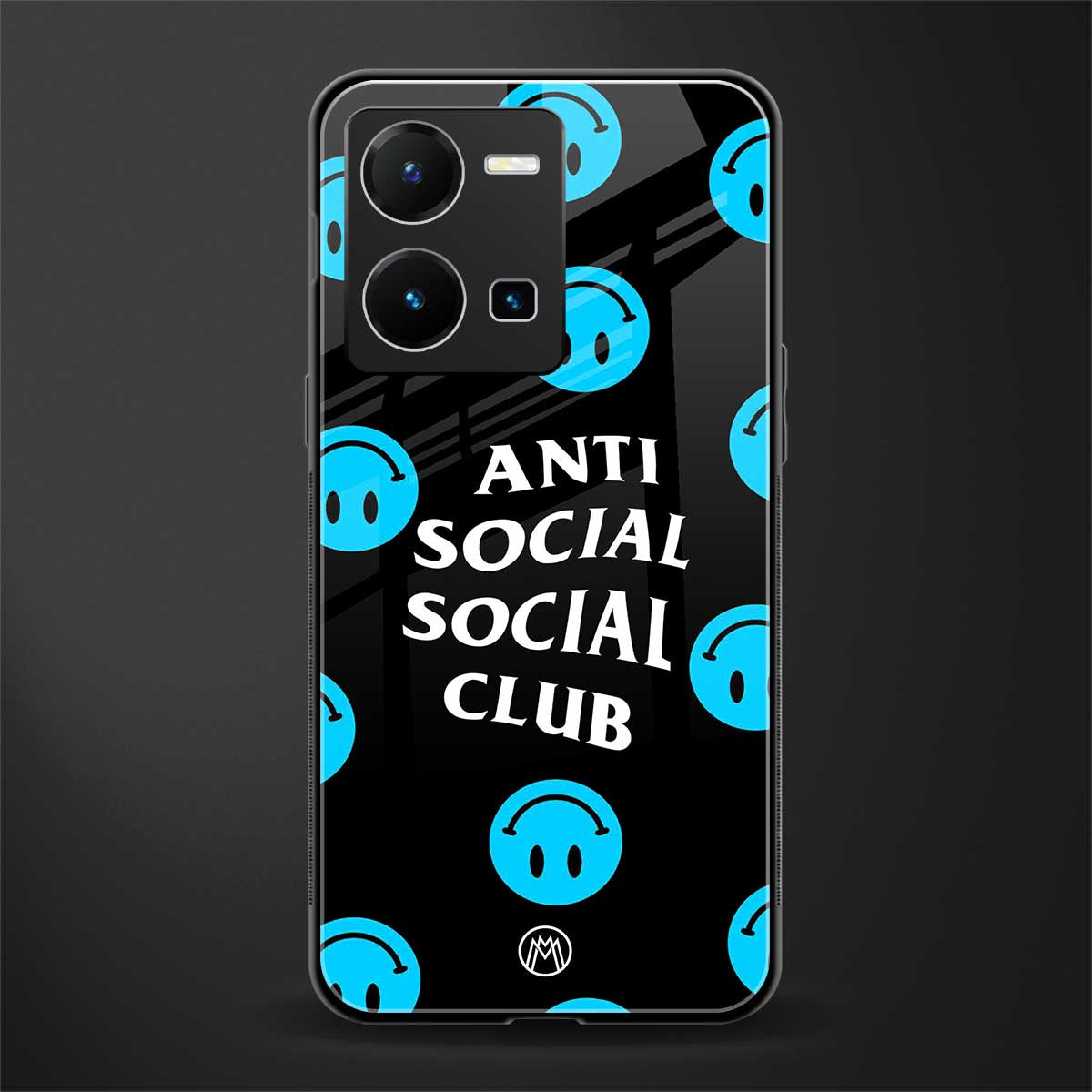 anti social social club x smileys back phone cover | glass case for vivo y35 4g