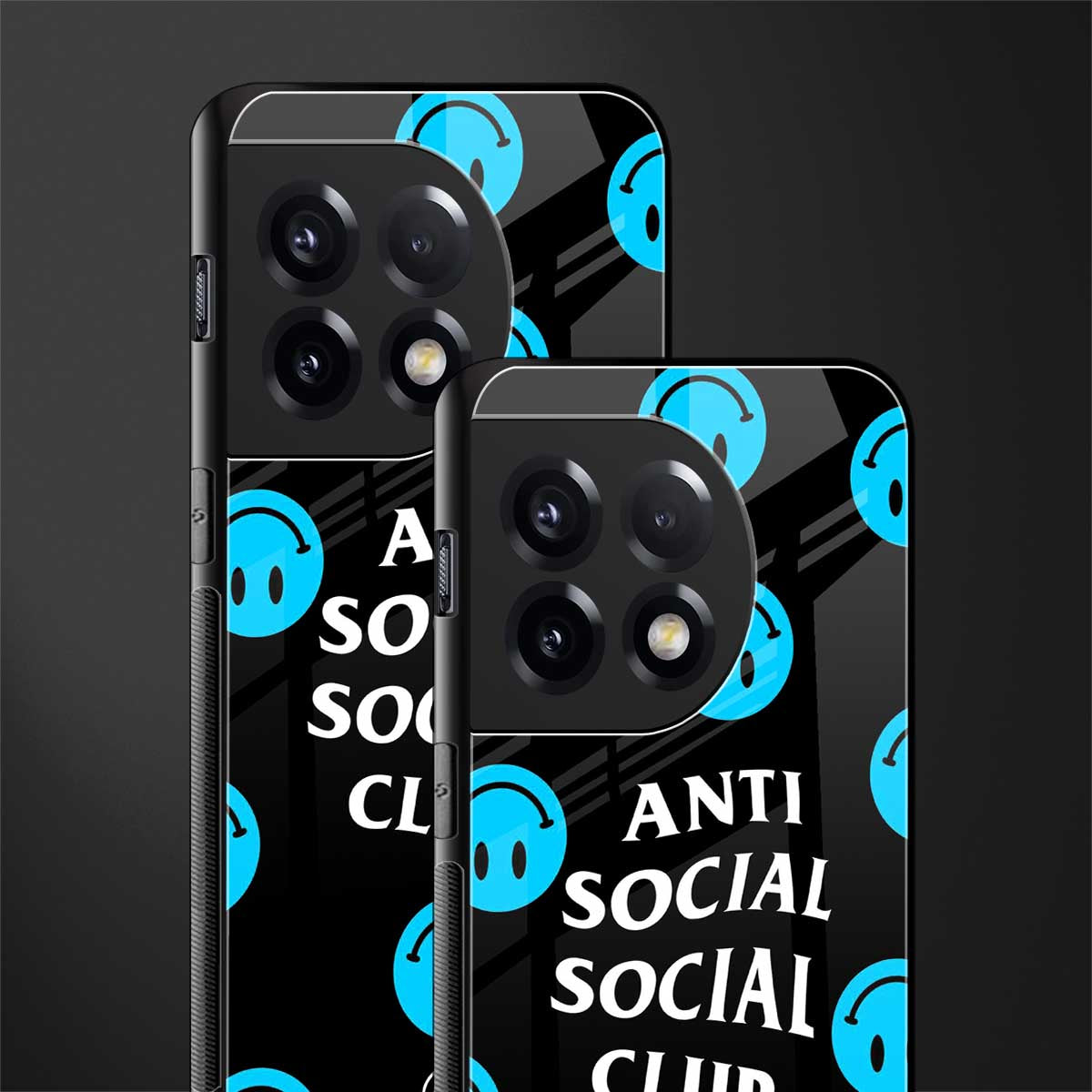 anti social social club x smileys back phone cover | glass case for oneplus 11r