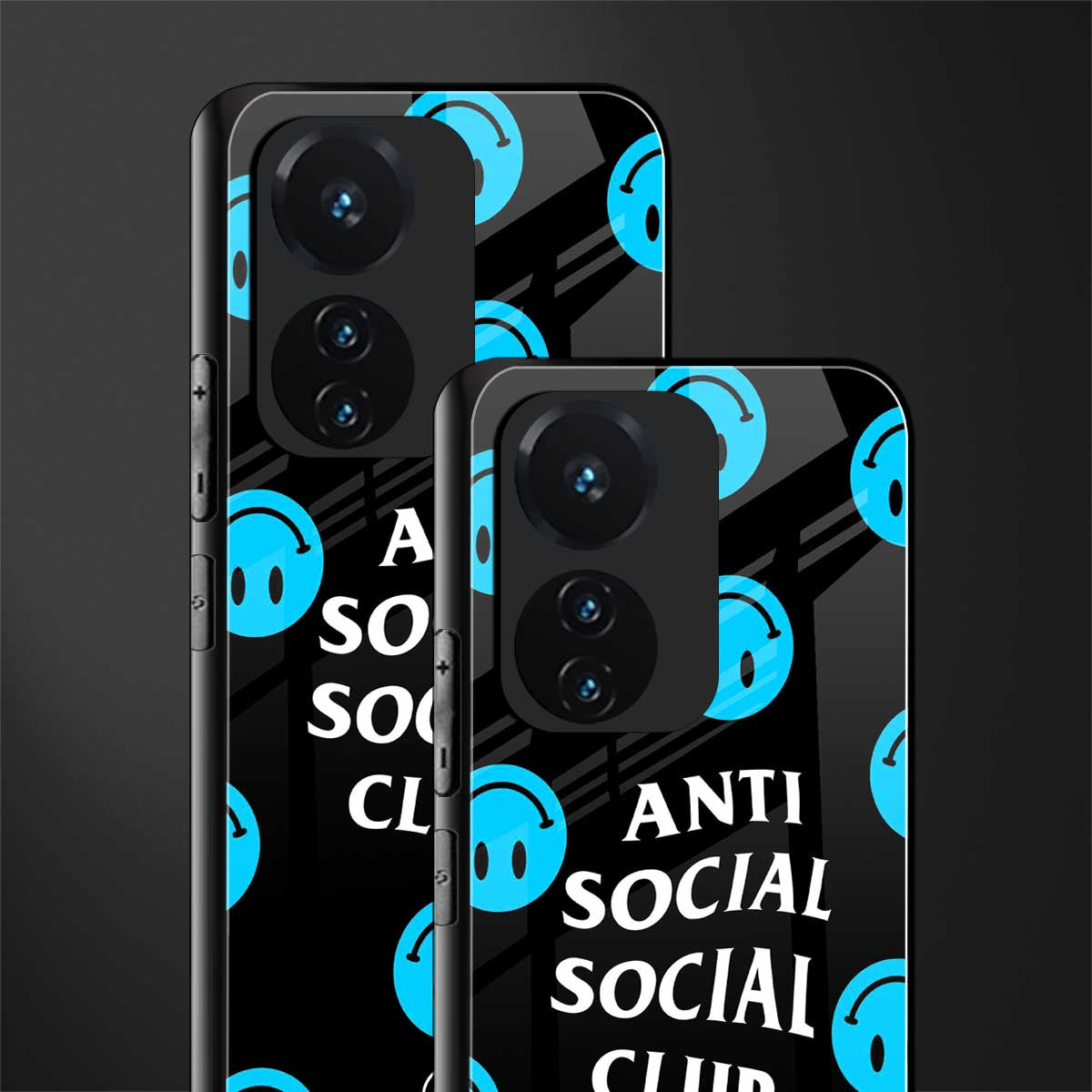 anti social social club x smileys back phone cover | glass case for vivo t1 44w 4g