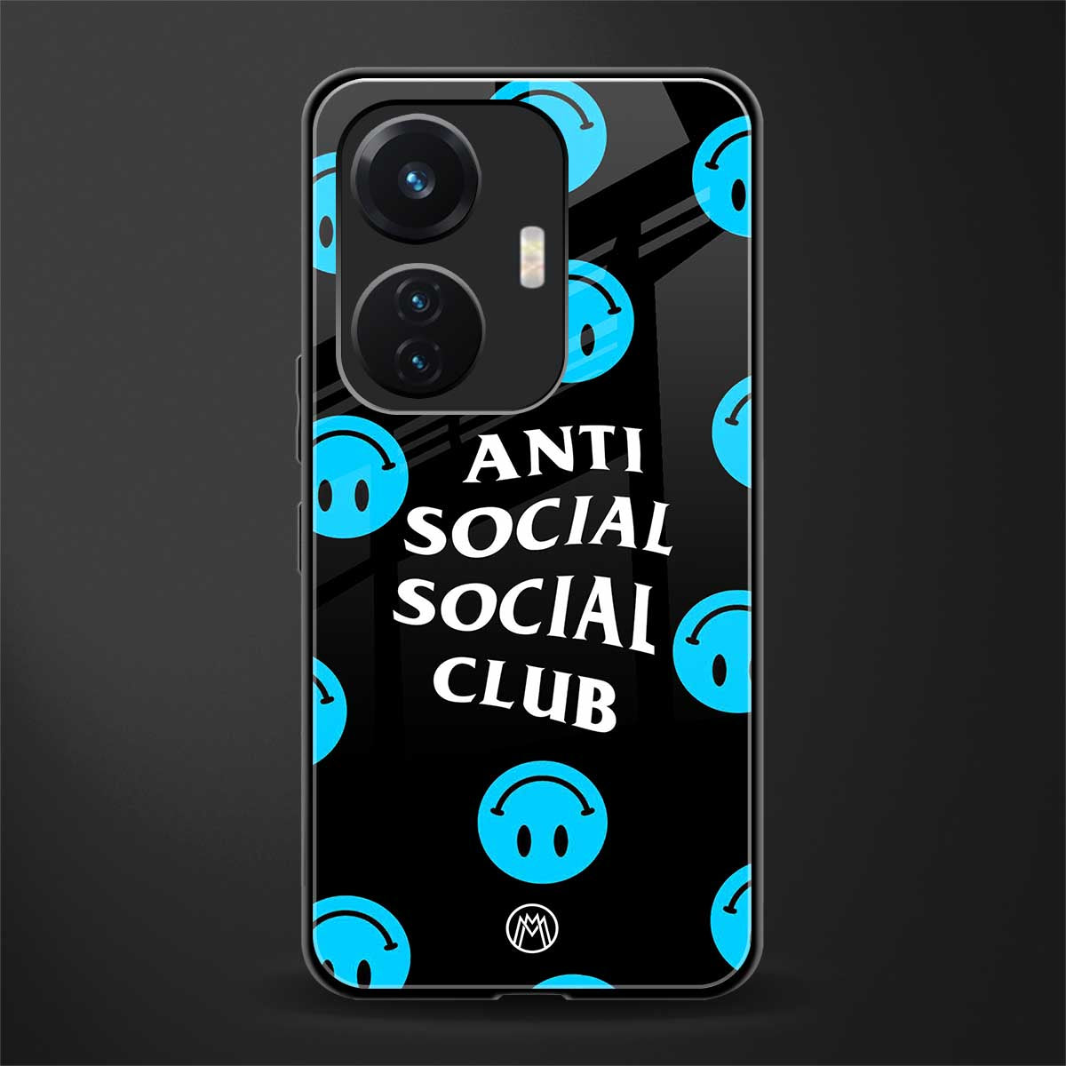 anti social social club x smileys back phone cover | glass case for vivo t1 44w 4g
