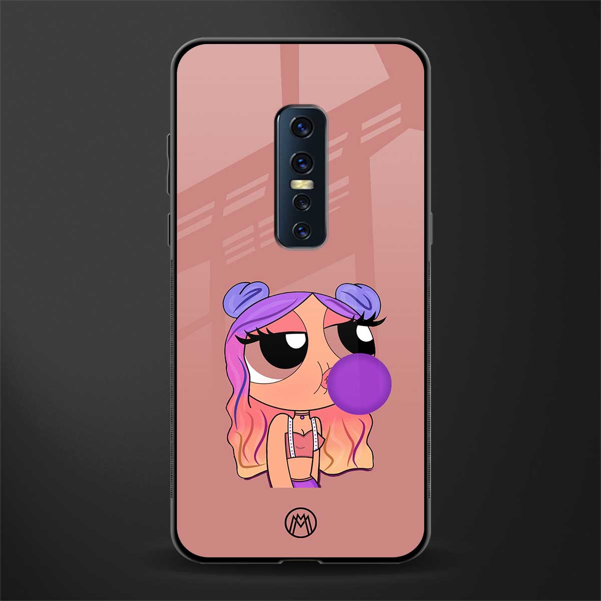 antique purple tote powerpuff girl glass case for vivo v17 pro image