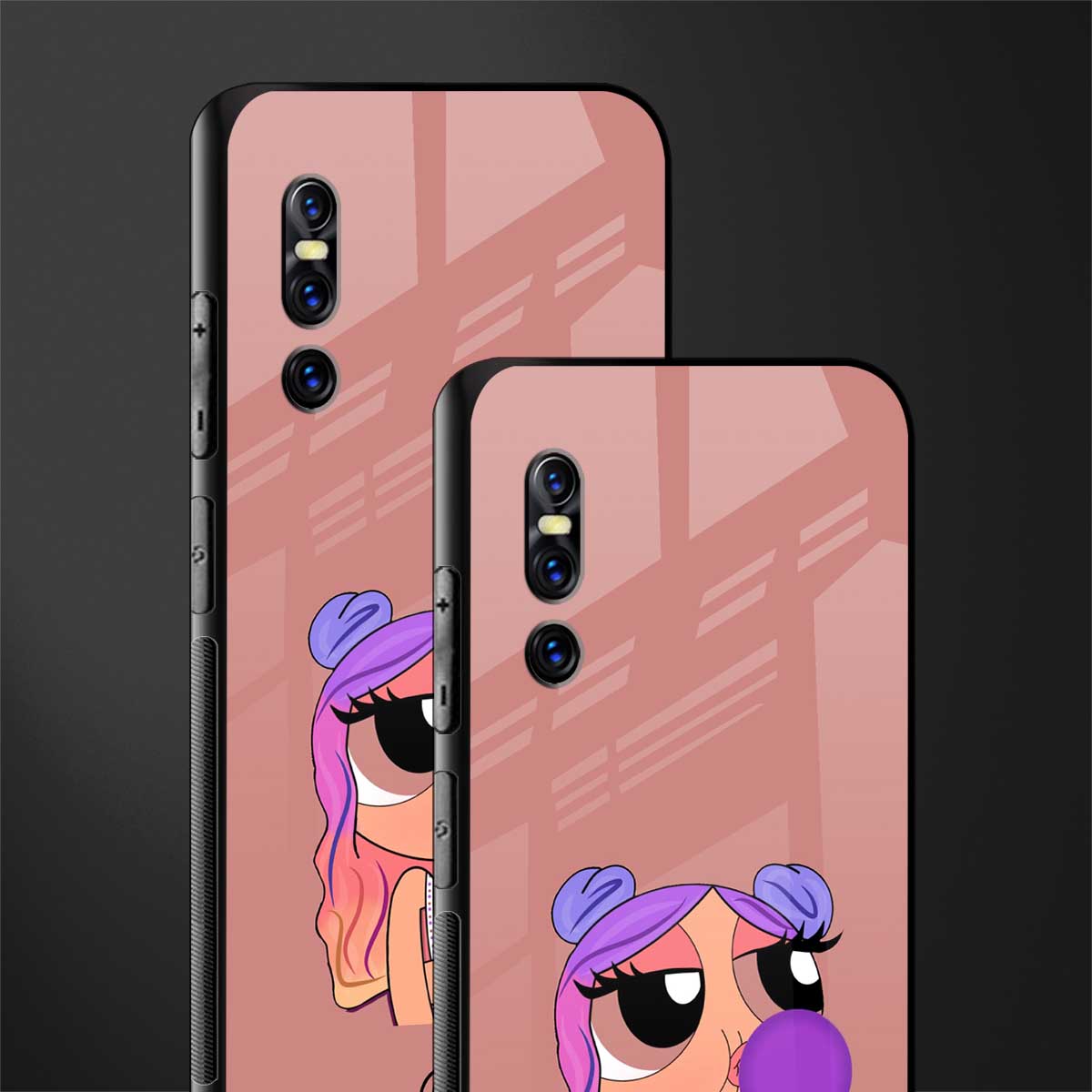 antique purple tote powerpuff girl glass case for vivo v15 pro image-2
