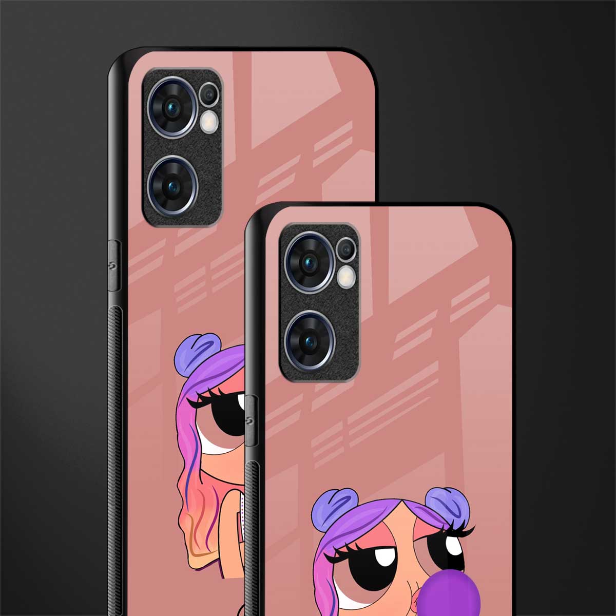antique purple tote powerpuff girl glass case for oppo reno7 5g image-2