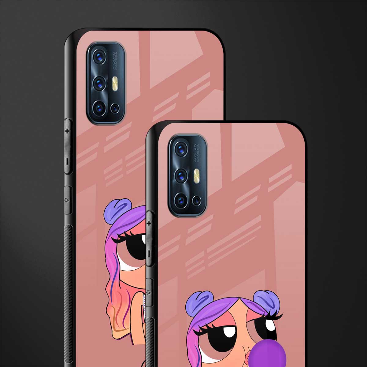 antique purple tote powerpuff girl glass case for vivo v17 image-2