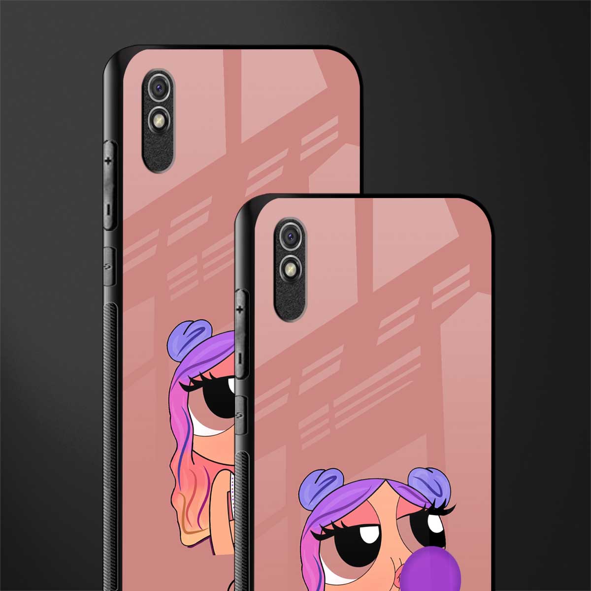 antique purple tote powerpuff girl glass case for redmi 9a image-2