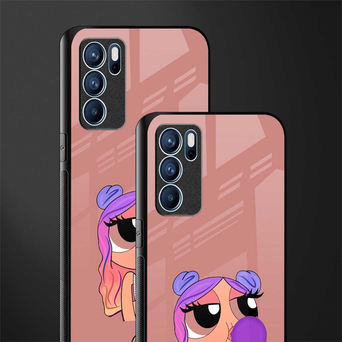 antique purple tote powerpuff girl glass case for oppo reno6 5g image-2